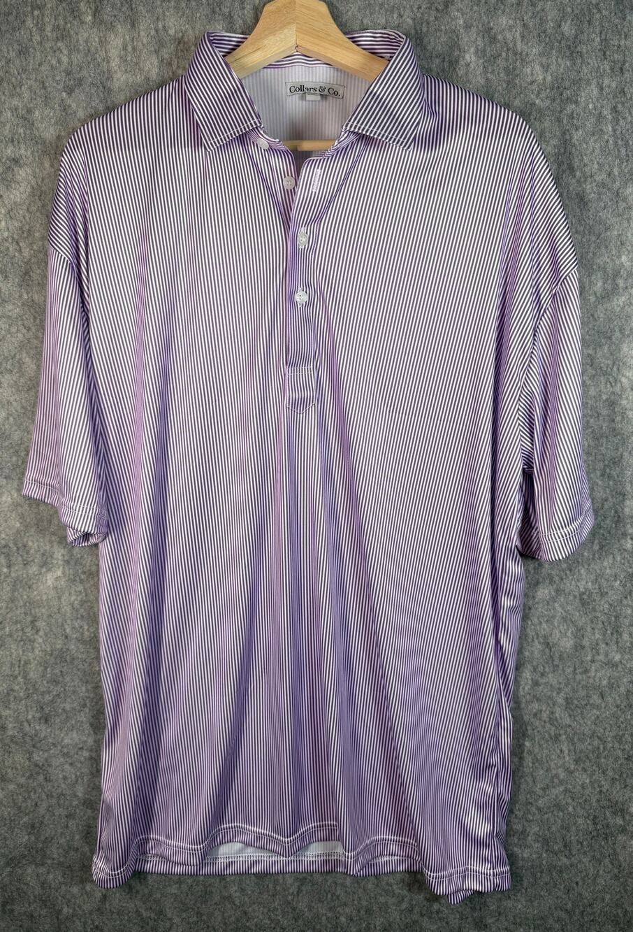 Collars & Co Mens Dress Collar Polo Stretch Purple White Stripe 2XL Preppy